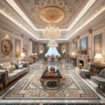 Big Black Flower Marble Inlay Floor