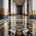 Big Black Flower Marble Inlay Floor