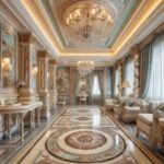 Big Black Flower Marble Inlay Floor